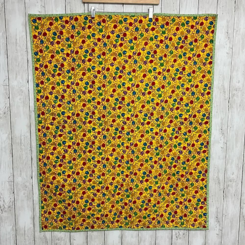 Handmade Vintage Patchwork Kids Baby Quilt Colorful Balloons Duck Sheep Rabbit